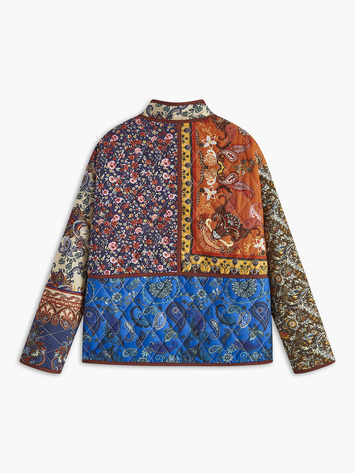Patchwork Baskılı Uzun Kol Ceket Çok Renkli Oversize