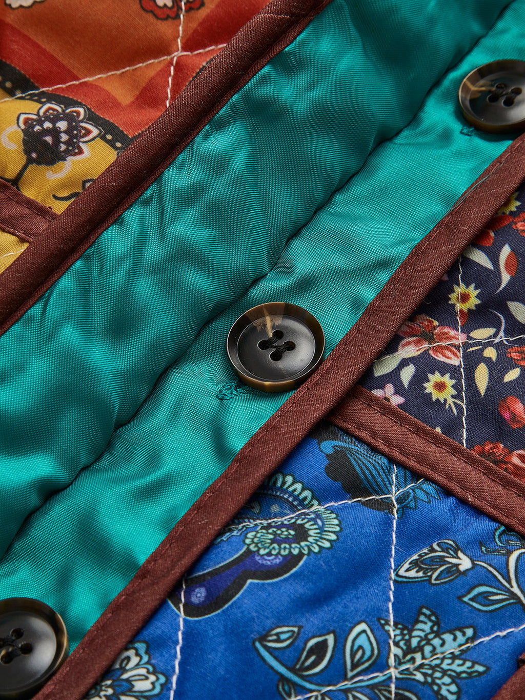 Patchwork Baskılı Uzun Kol Ceket Çok Renkli Oversize