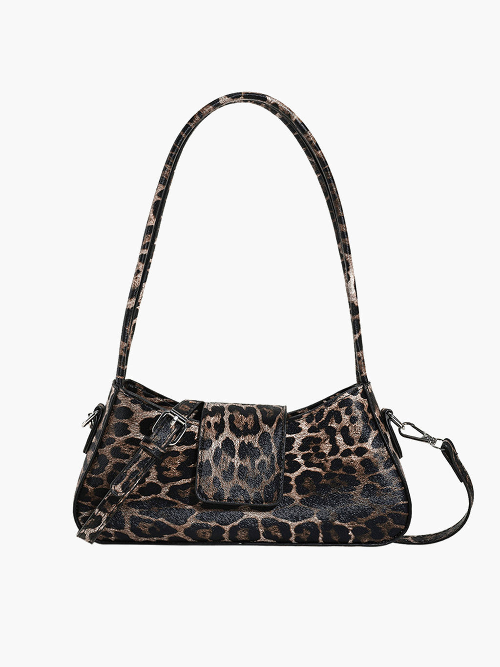 Leopar Desenli Tokalı Koltuk Altı Çanta Kahverengi