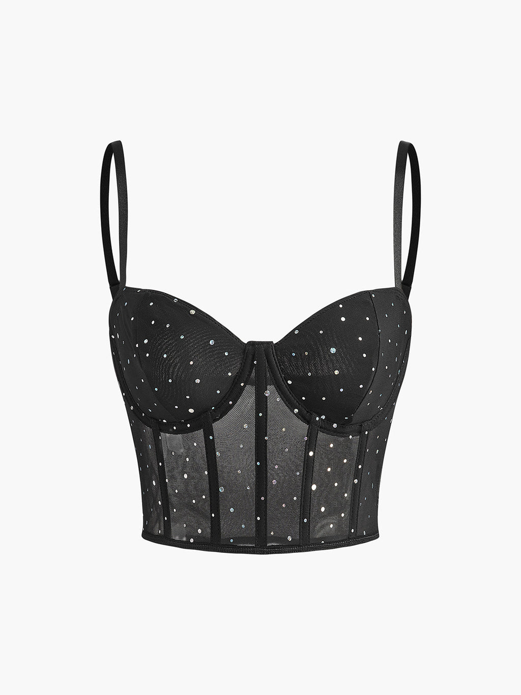 Yarı Şeffaf File Polka Dot Korse Üst