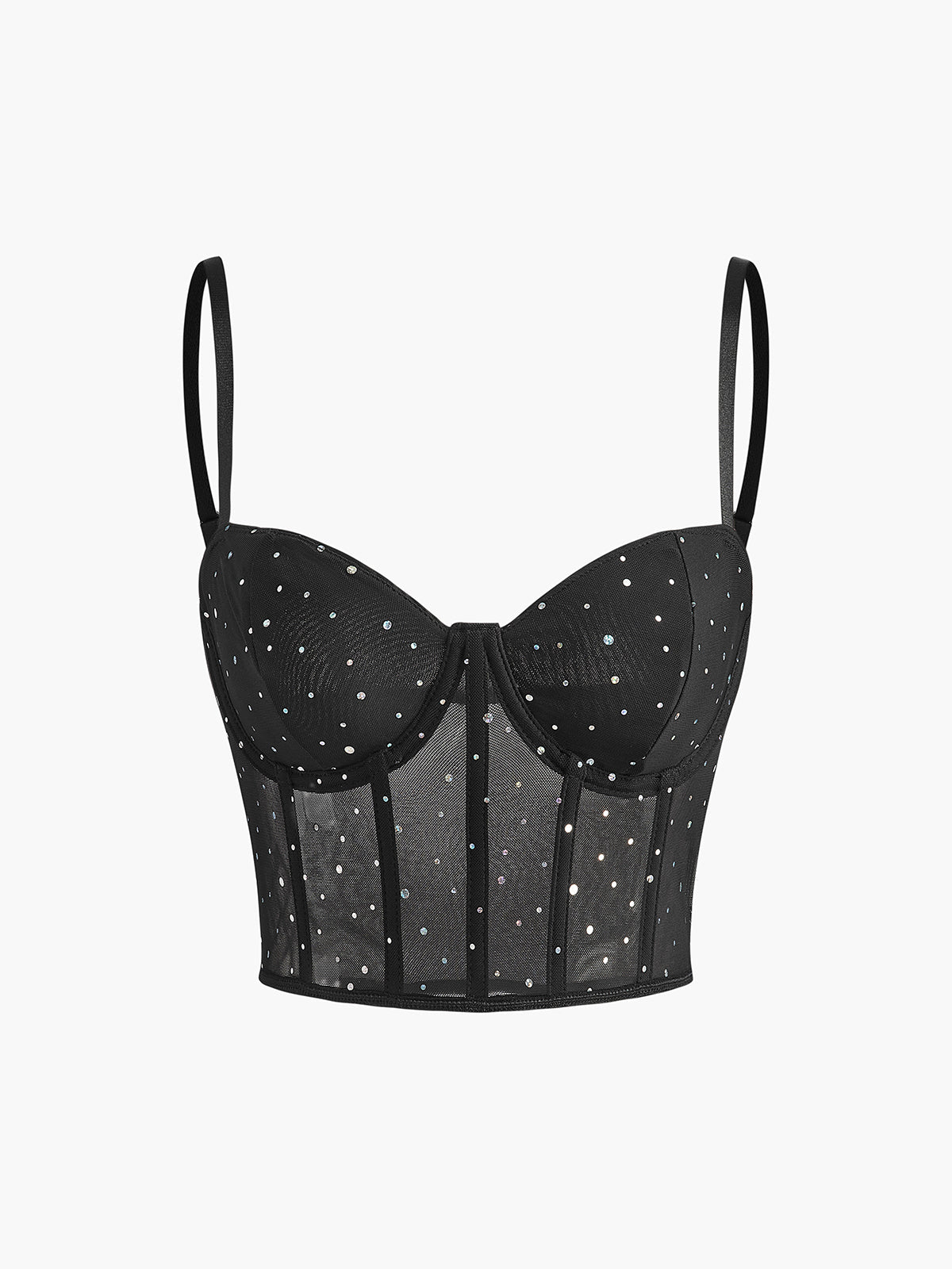 Yarı Şeffaf File Polka Dot Korse Üst