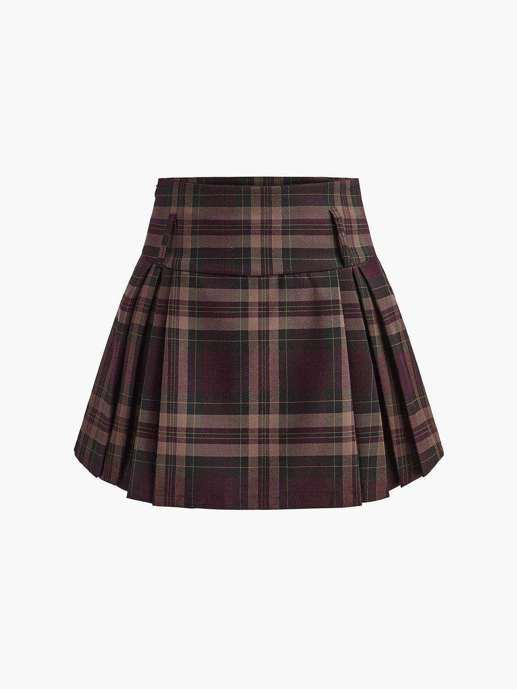 Fermuarlı Ekose Mini Etek Bordo Pilili