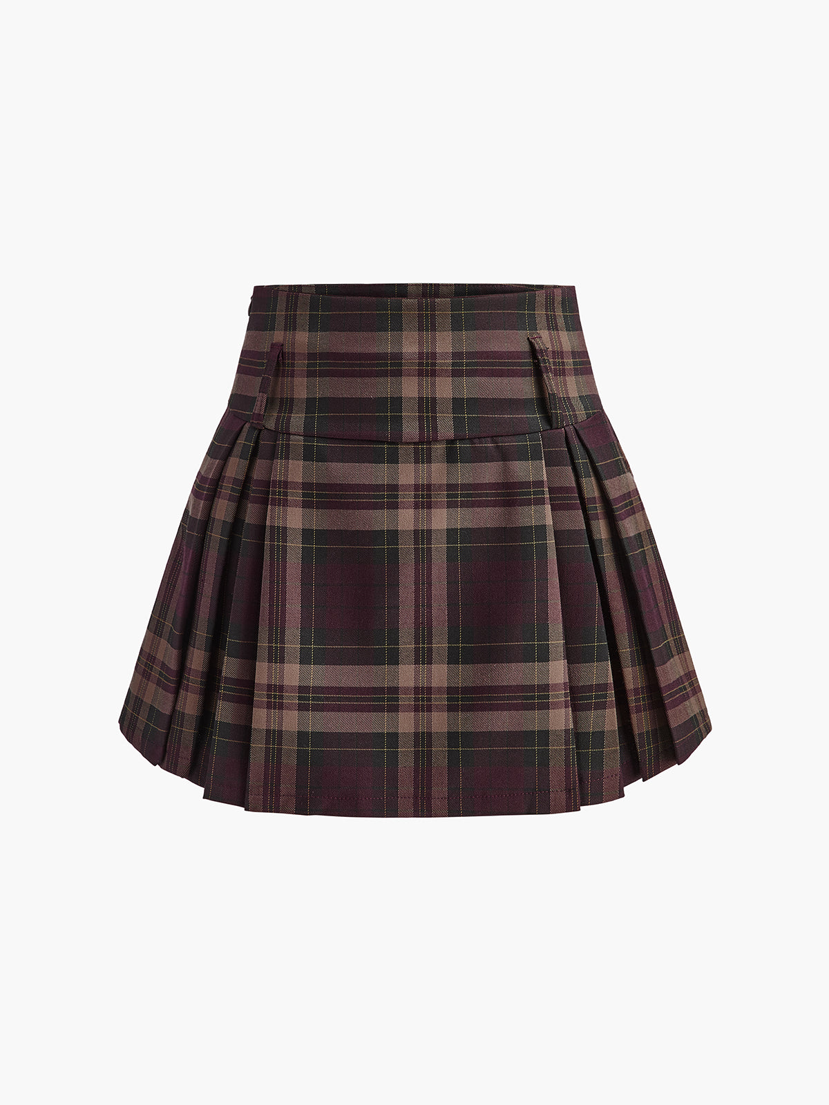 Fermuarlı Ekose Mini Etek Bordo Pilili