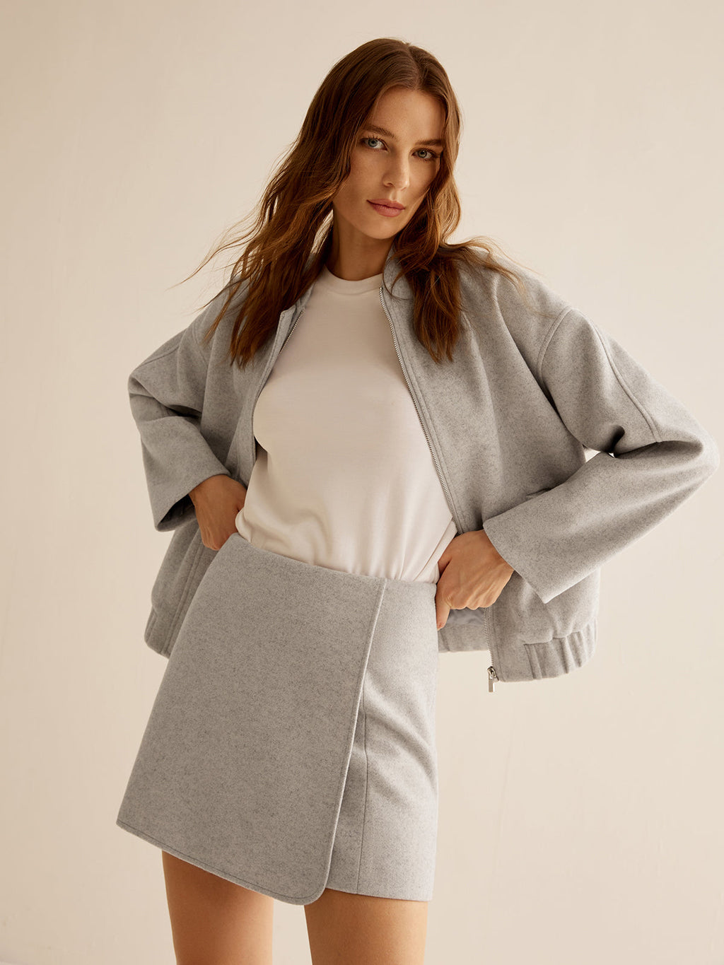 Tweed Cepli Fermuarlı Sıcak Ceket