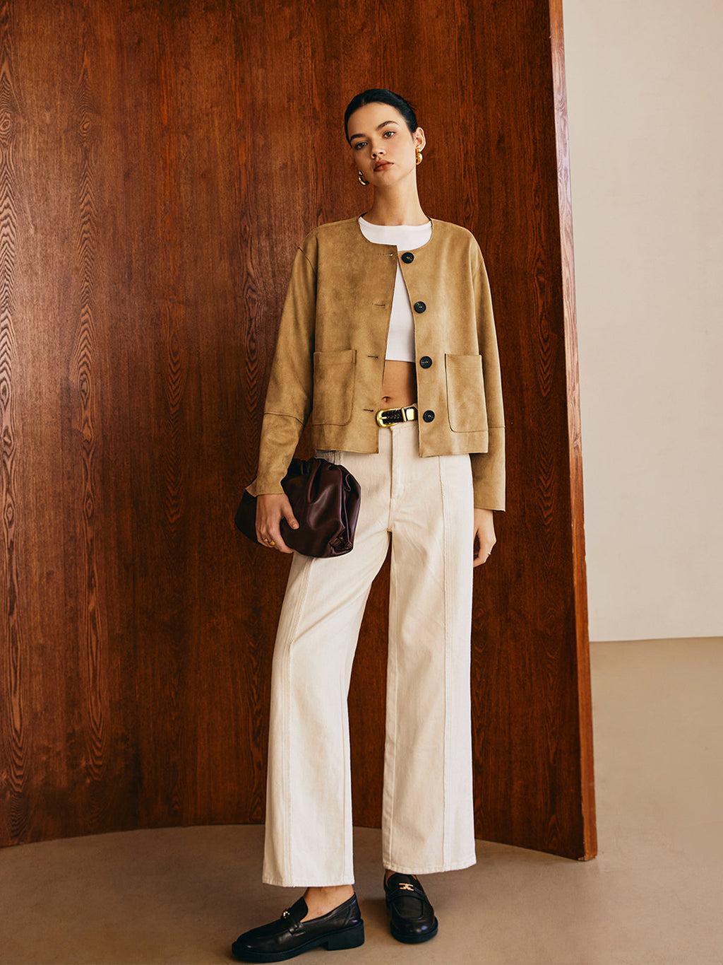 Büyük Cepli Süet Ceket Haki Uzun Kollu