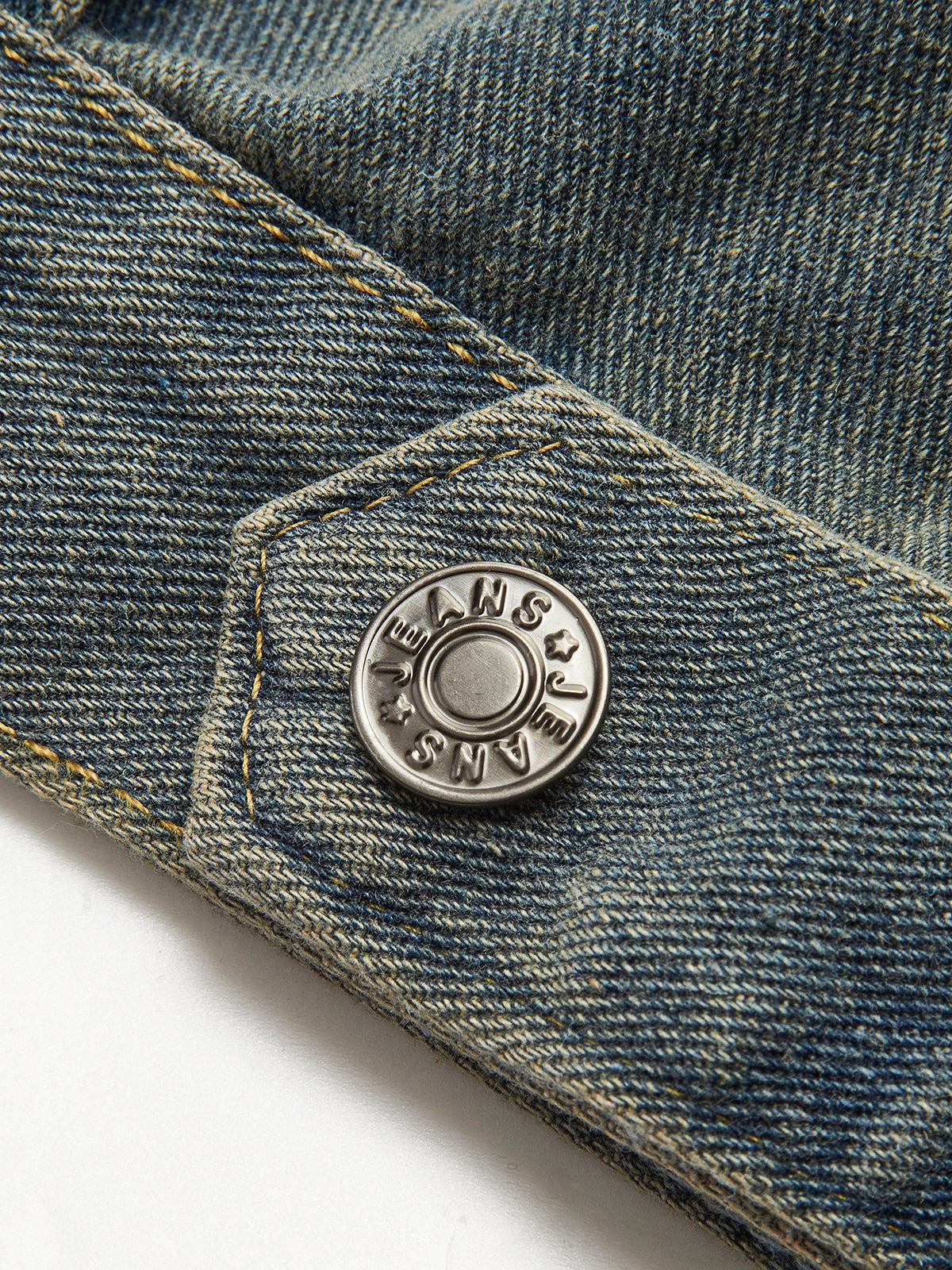 Vintage Kontrast Süslü Yaka Denim Ceket Koyu Kahverengi Uzun Kol