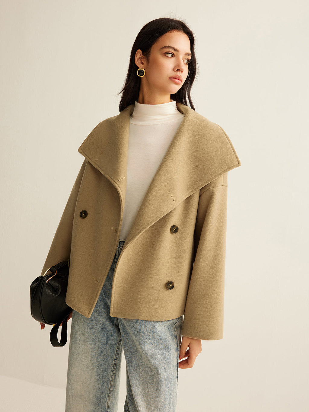 Büyük Yaka Tweed Mont