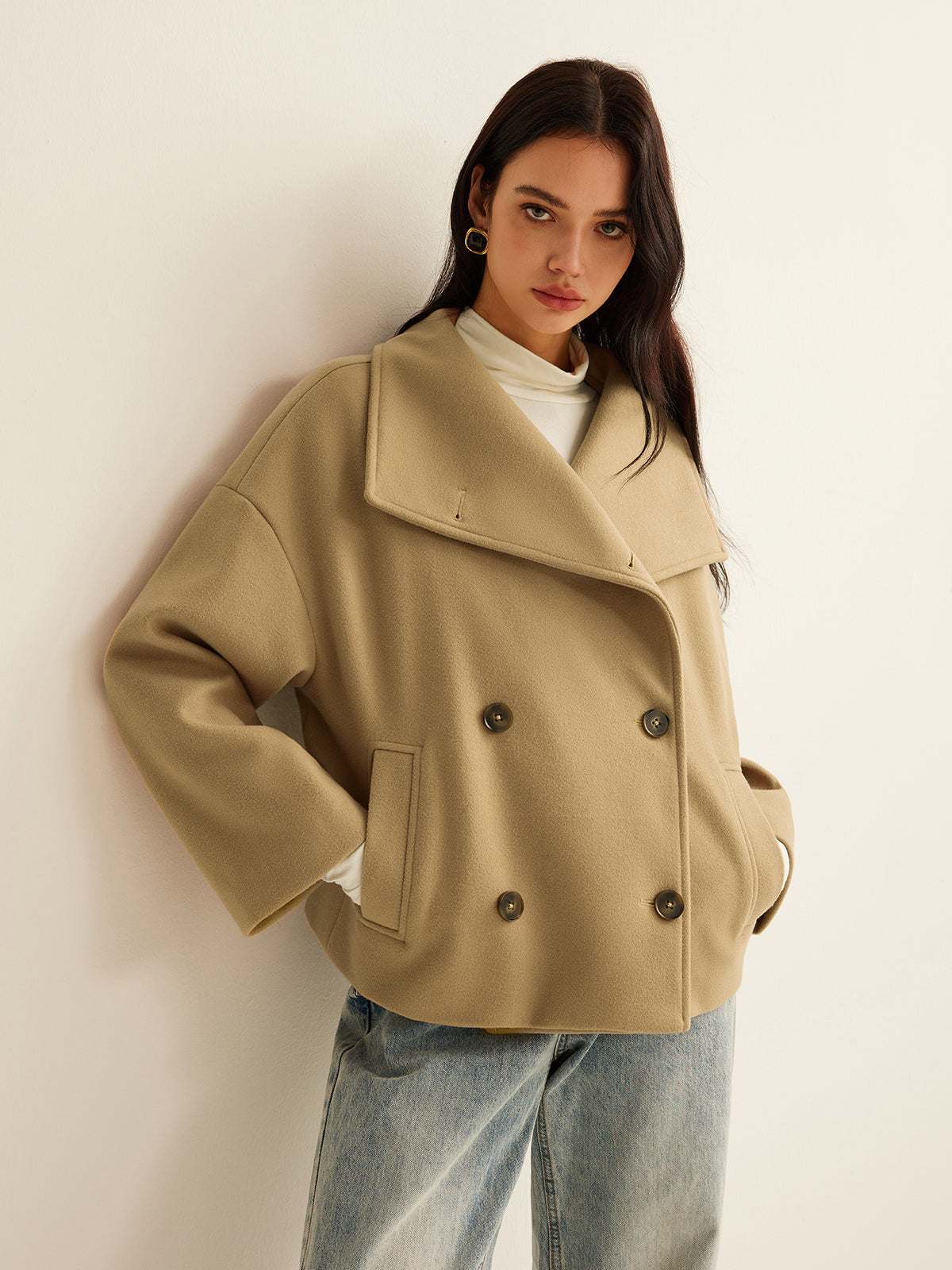 Büyük Yaka Tweed Mont