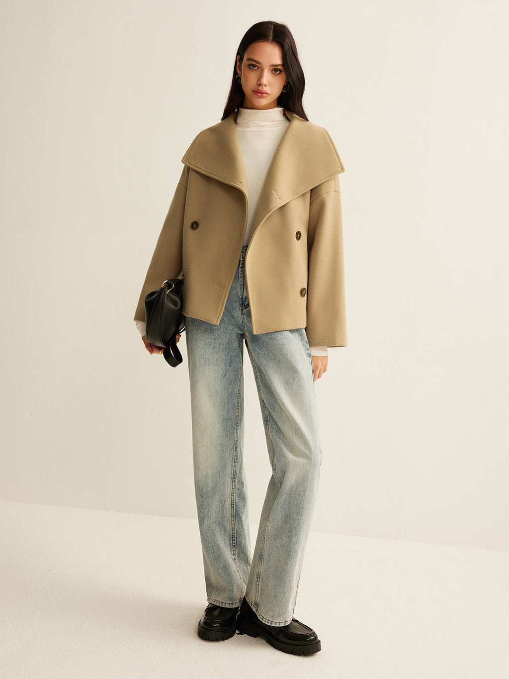 Büyük Yaka Tweed Mont