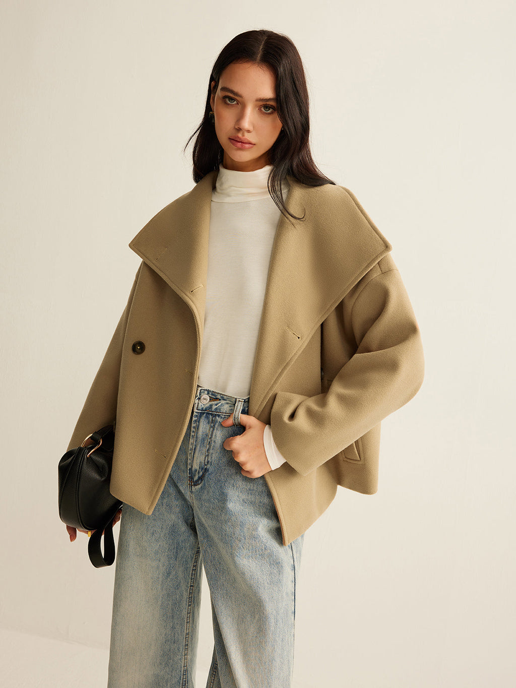 Büyük Yaka Tweed Mont