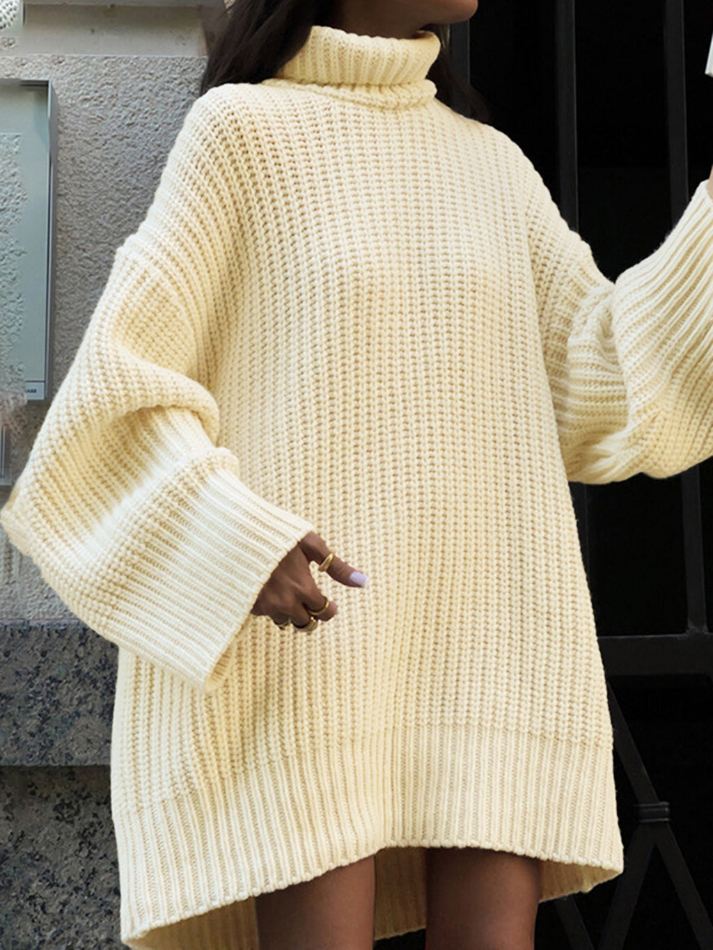 Minimalizm Turtleneck Kısa Kazak Elbise