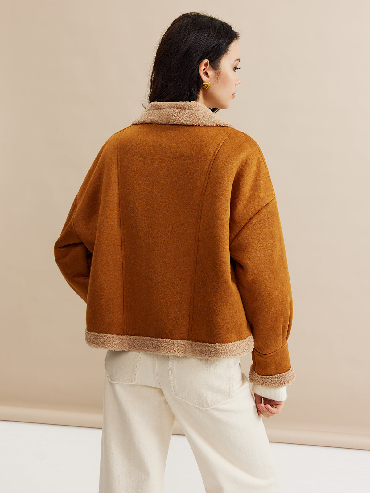 Boheme Minky Astarlı Süet Ceket Kahverengi Oversized