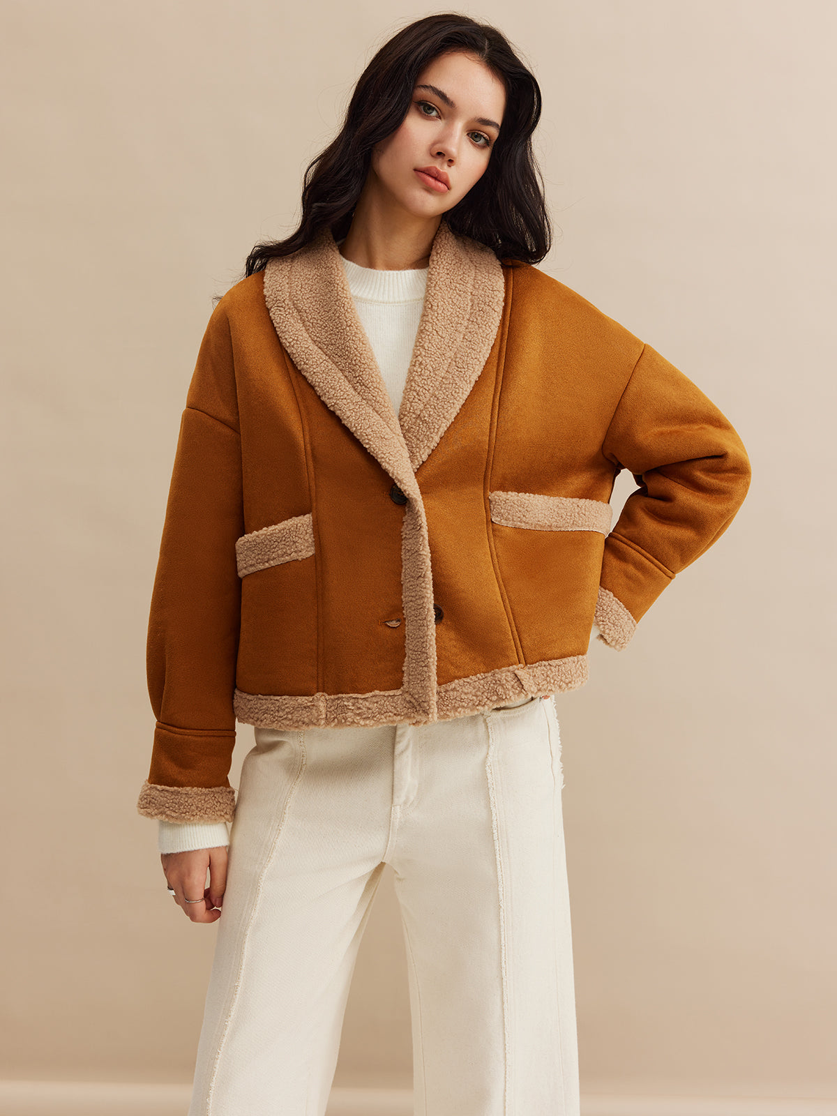 Boheme Minky Astarlı Süet Ceket Kahverengi Oversized