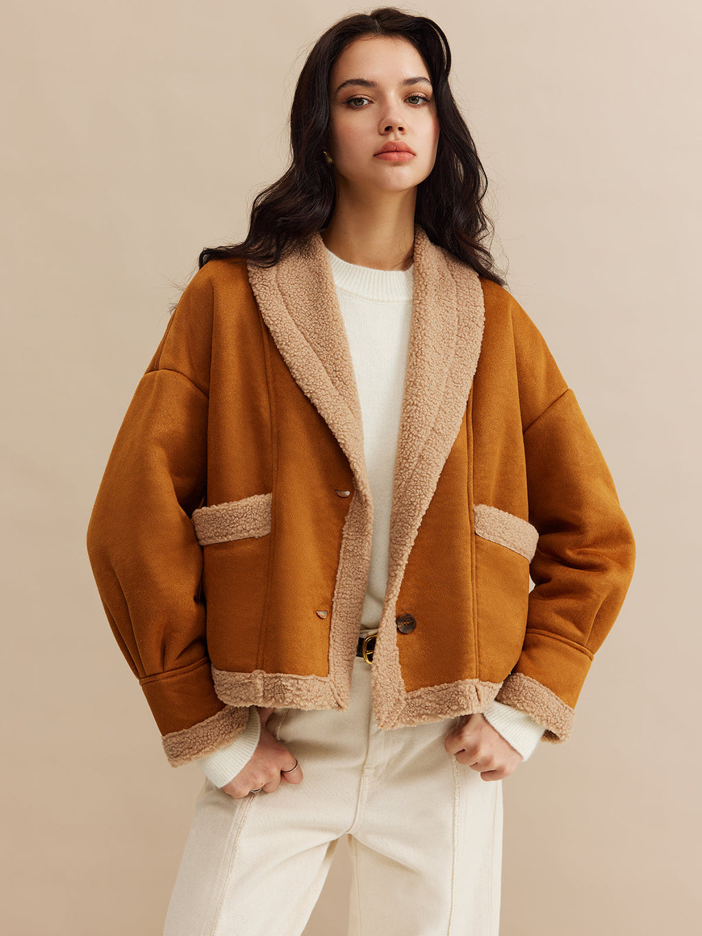 Boheme Minky Astarlı Süet Ceket Kahverengi Oversized