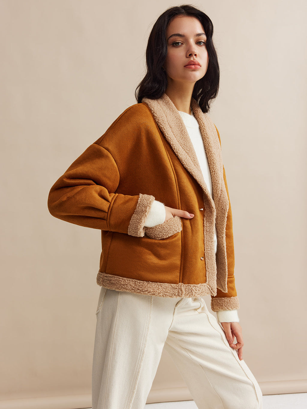 Boheme Minky Astarlı Süet Ceket Kahverengi Oversized