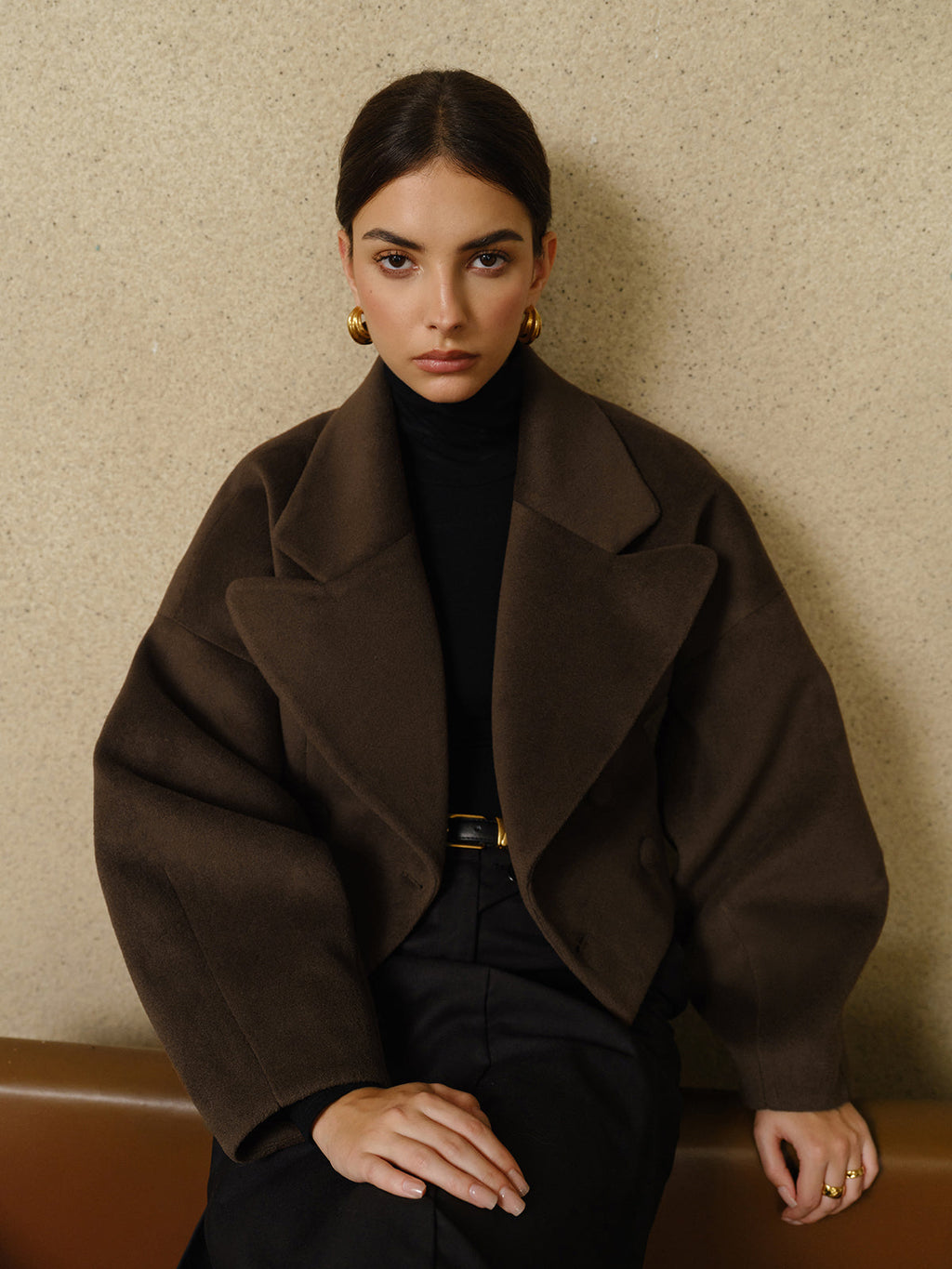 Düğmeli Tweed Yaka Kısa Mont