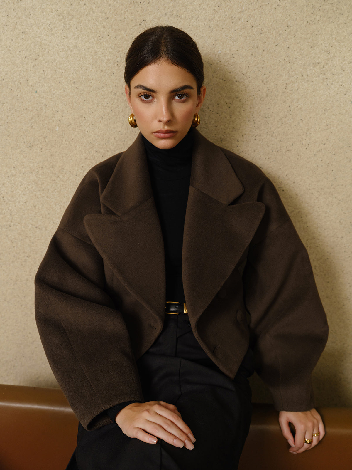 Düğmeli Tweed Yaka Kısa Mont