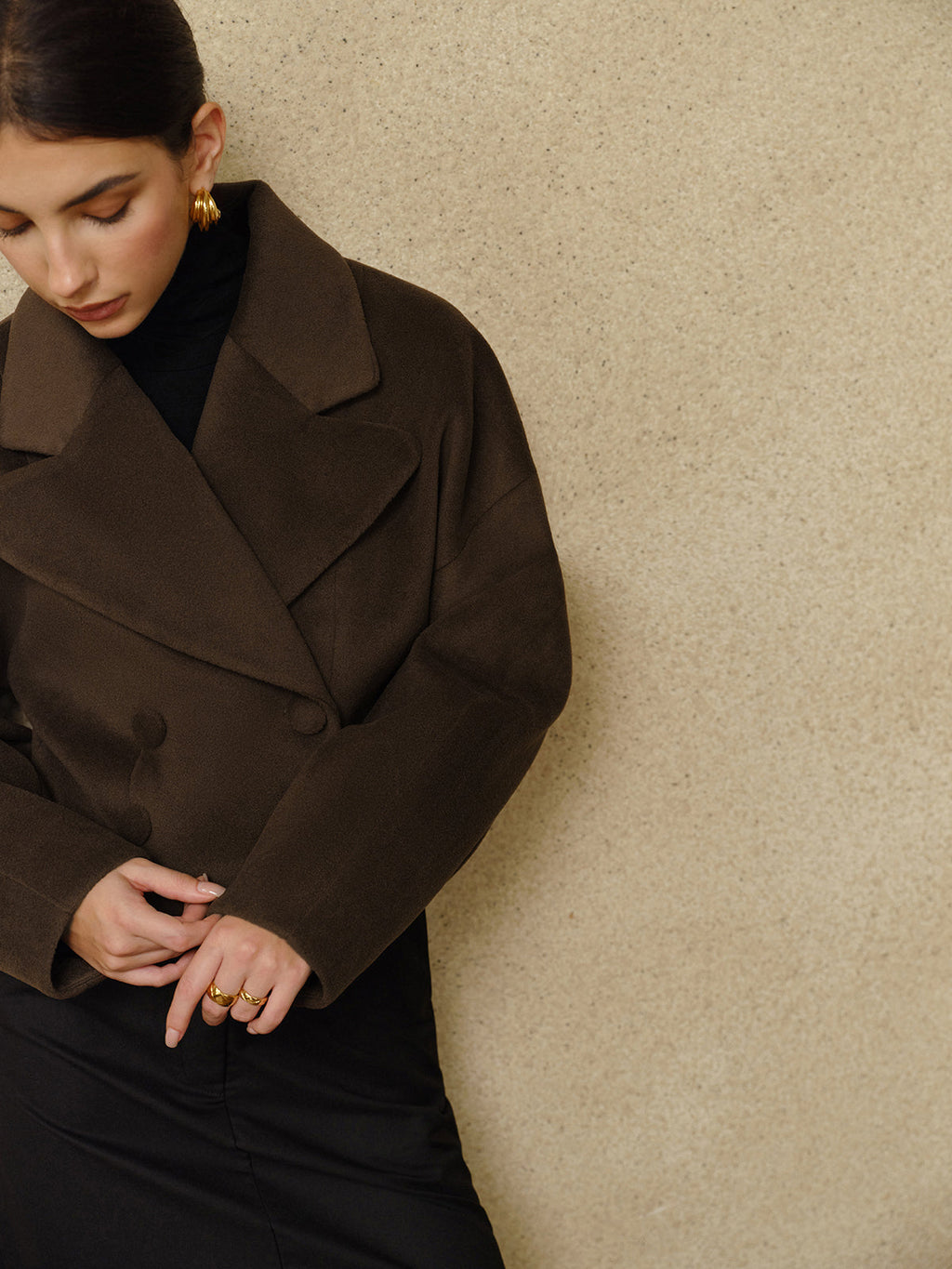 Düğmeli Tweed Yaka Kısa Mont