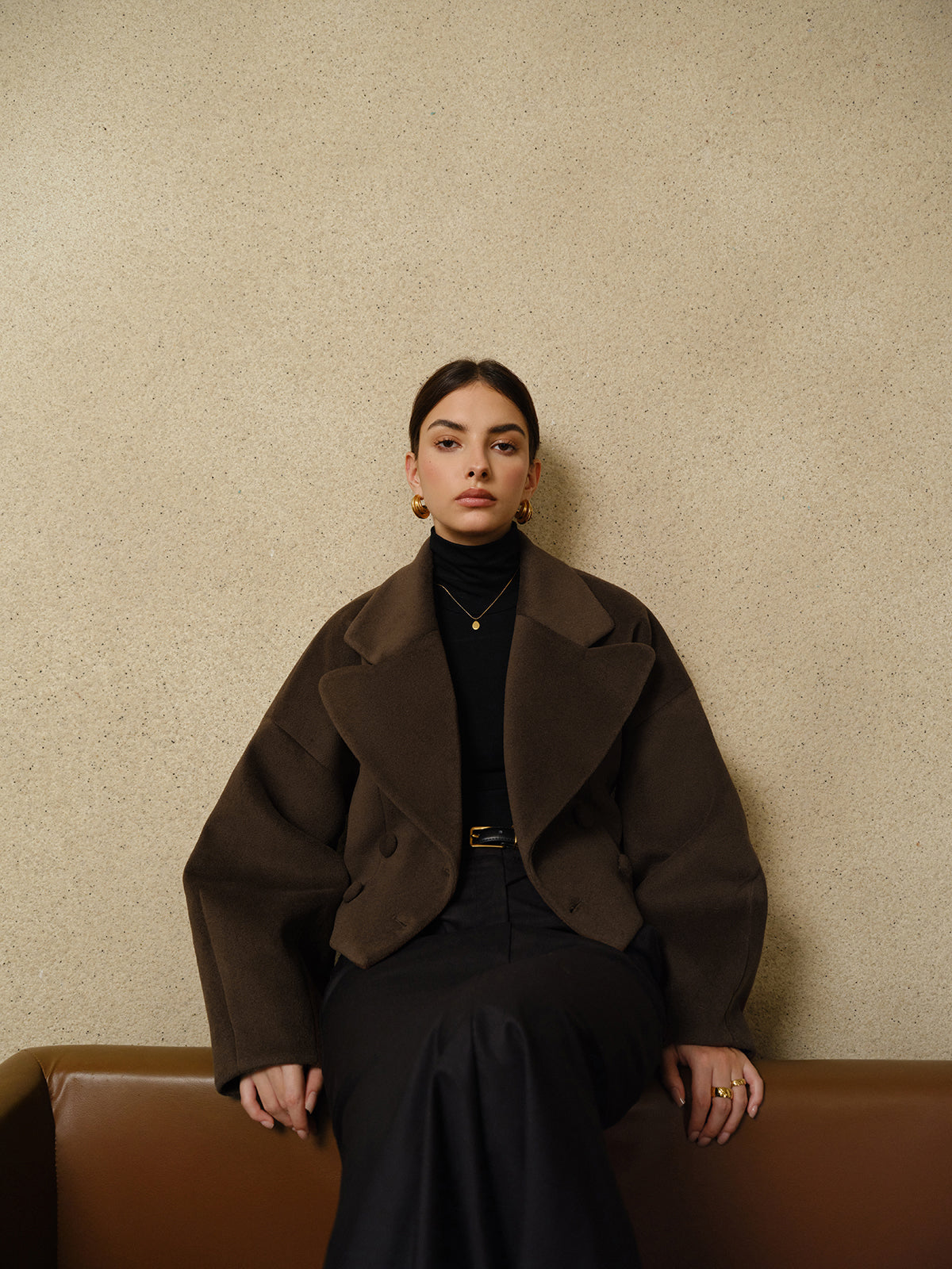 Düğmeli Tweed Yaka Kısa Mont
