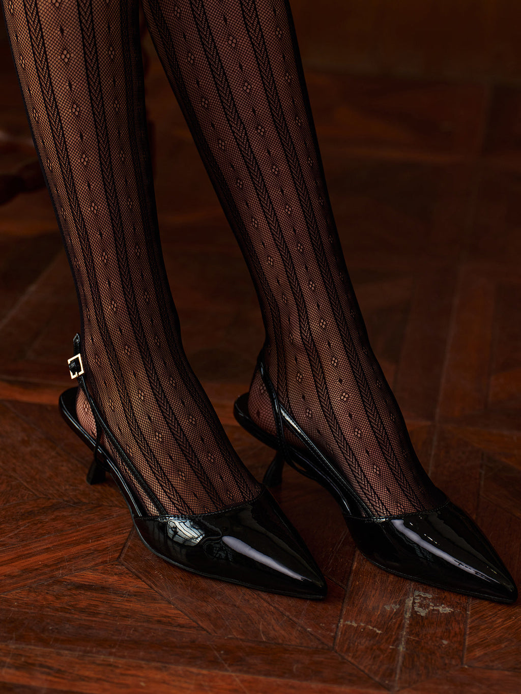 Slingback Topuklu Ayakkabı Sivri Burun 4cm Siyah