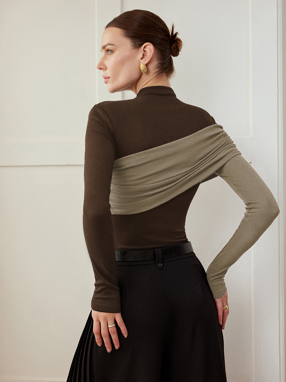 Renk Bloklu Pileli Jersey Slim Üst