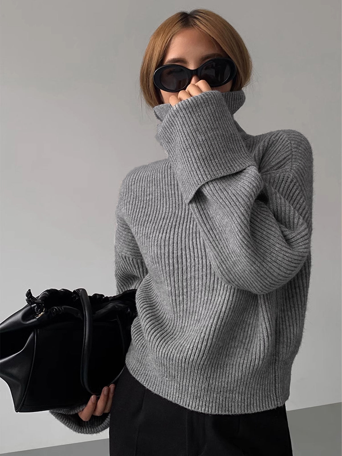 Turtleneck Yivli Sıcak Kazak