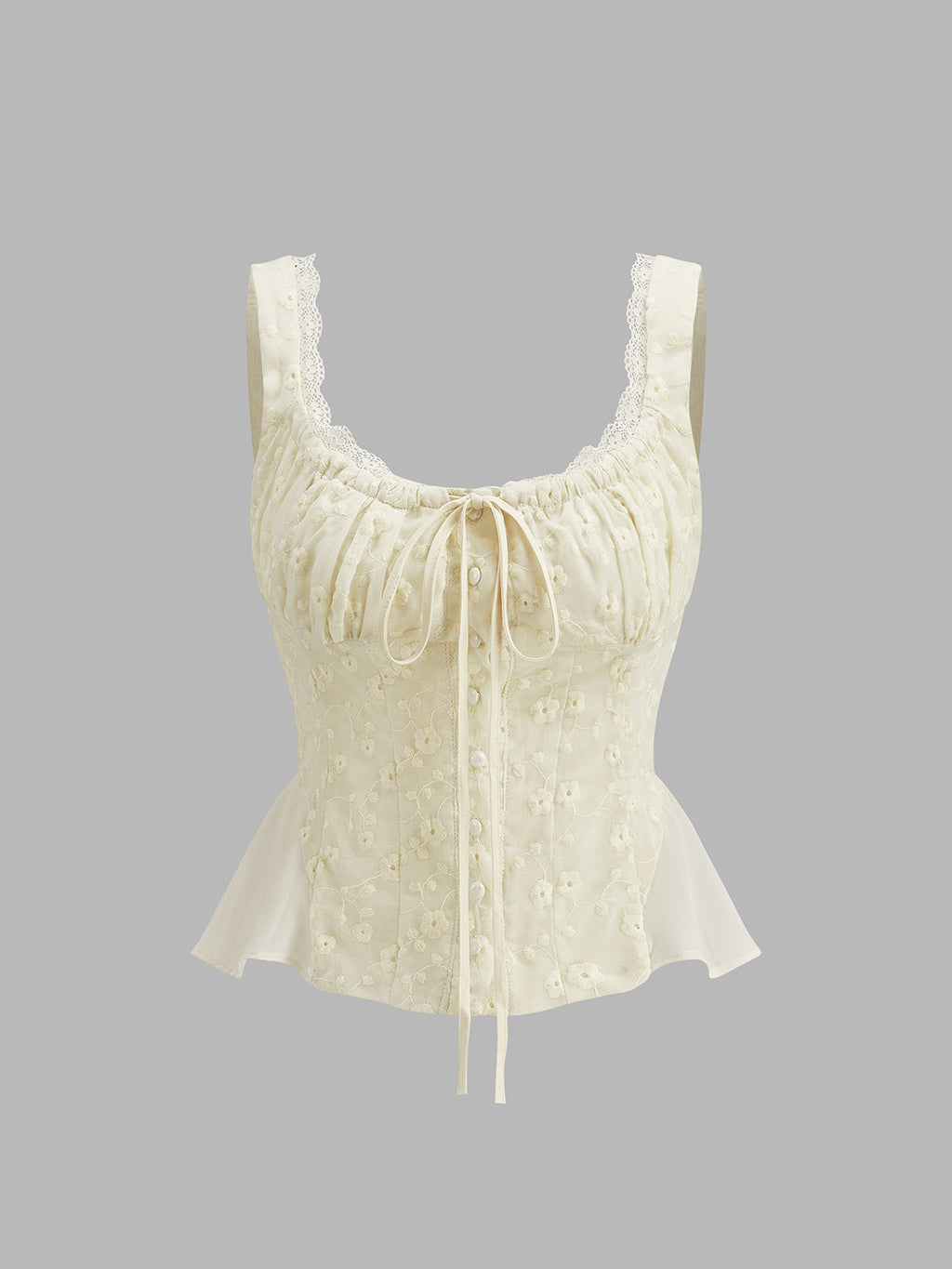 Dantel Kenarlı Kıvrımlı Çiçekli Peplum Üst