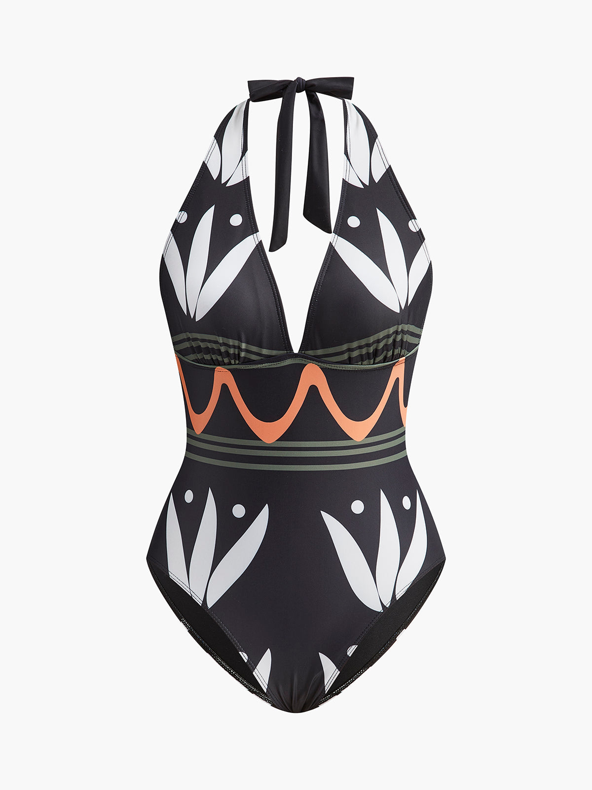 Halter Yaka Geometrik Desenli Mayo