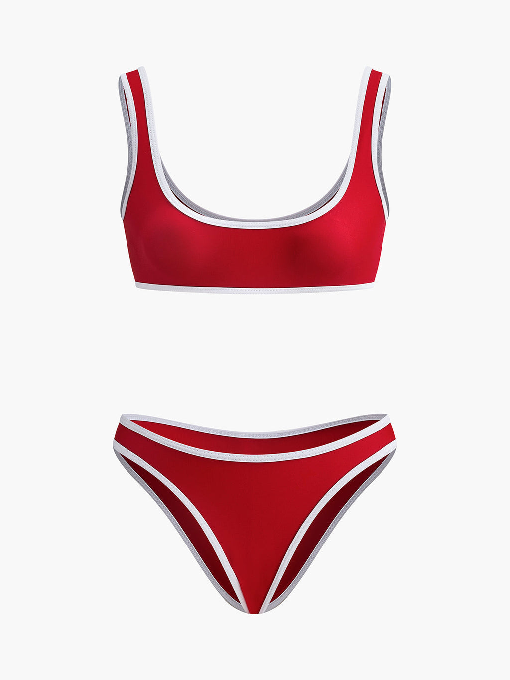 Kontrast Trim Yuvarlak Yaka Bikini Takımı