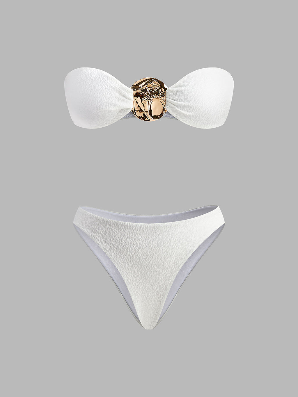 Altın Detaylı Plaj Üstlü Bikini ve Mayo Eteği Pareo Takım