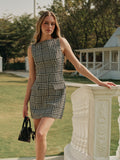 Houndstooth Tweed Fermuarlı Elbise