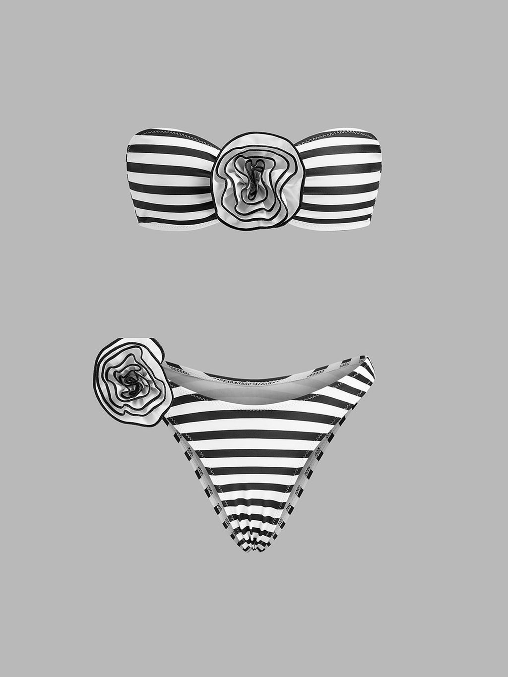 Çizgili Çiçek Detaylı Bandeau Bikini Takımı