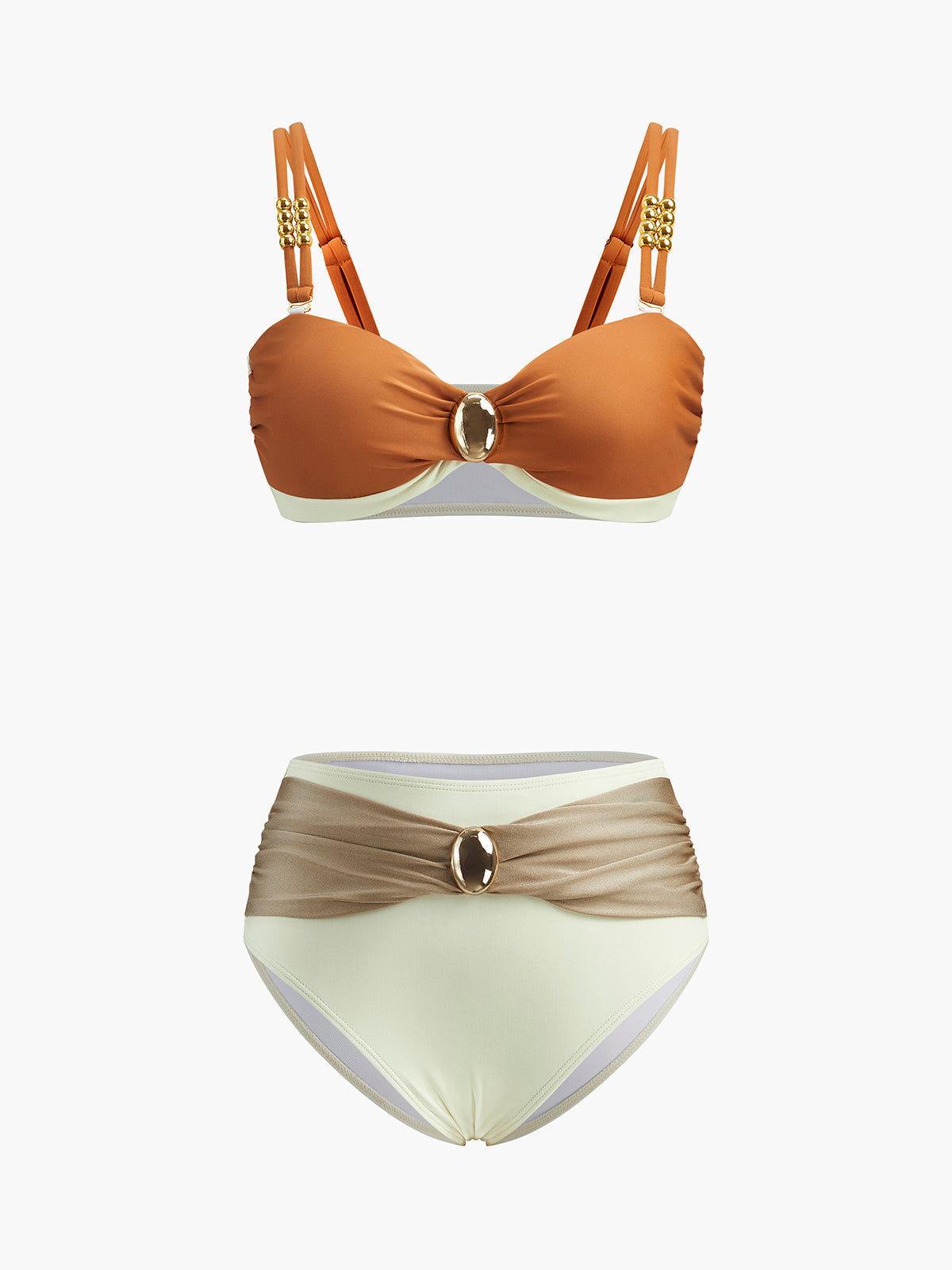 Süslemeli Renk Bloklu Retro Bikini Takımı