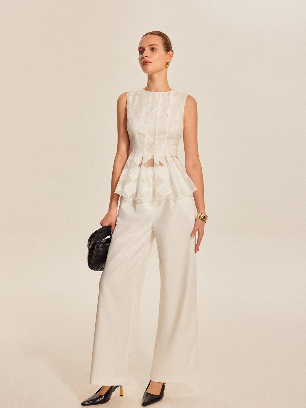 Yarı Şeffaf Geometrik Peplum Üst