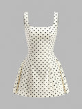 Polka Dot Bağcıklı Sırt Elbise