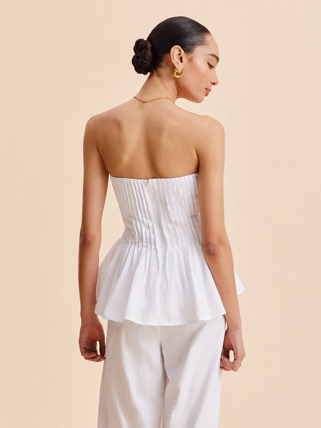 Pamuklu Pliseli Straplez Peplum Üst