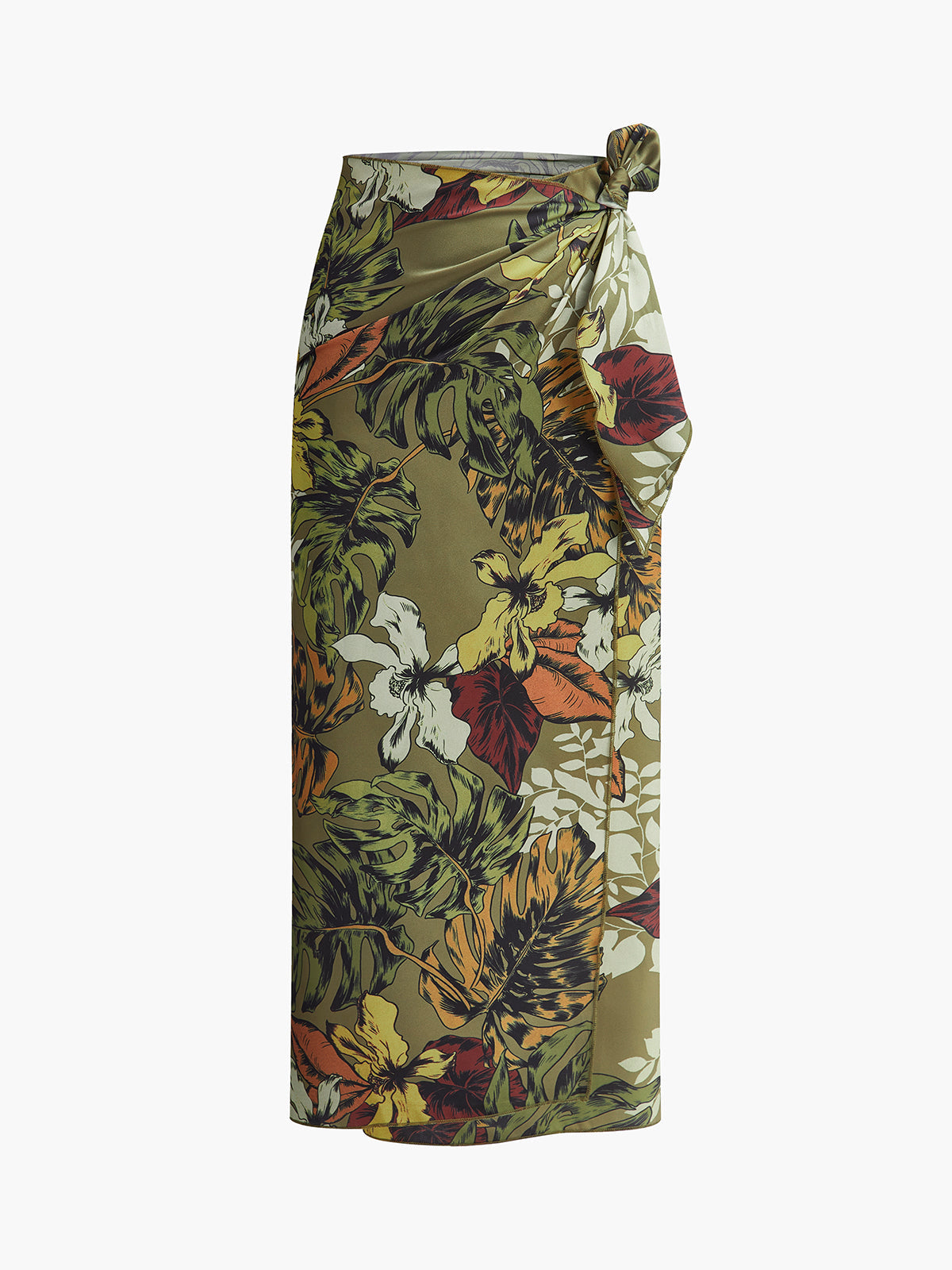 Çiçek Desenli Sarma Etek Bağlama Detaylı Yeşil Maxi