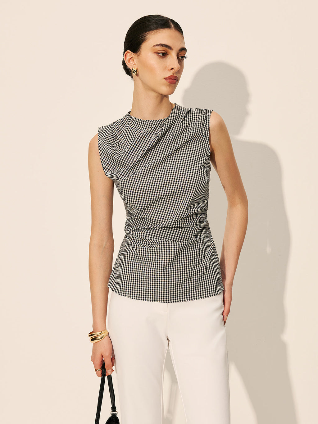 Gingham Kıvrımlı Kolsuz Üst