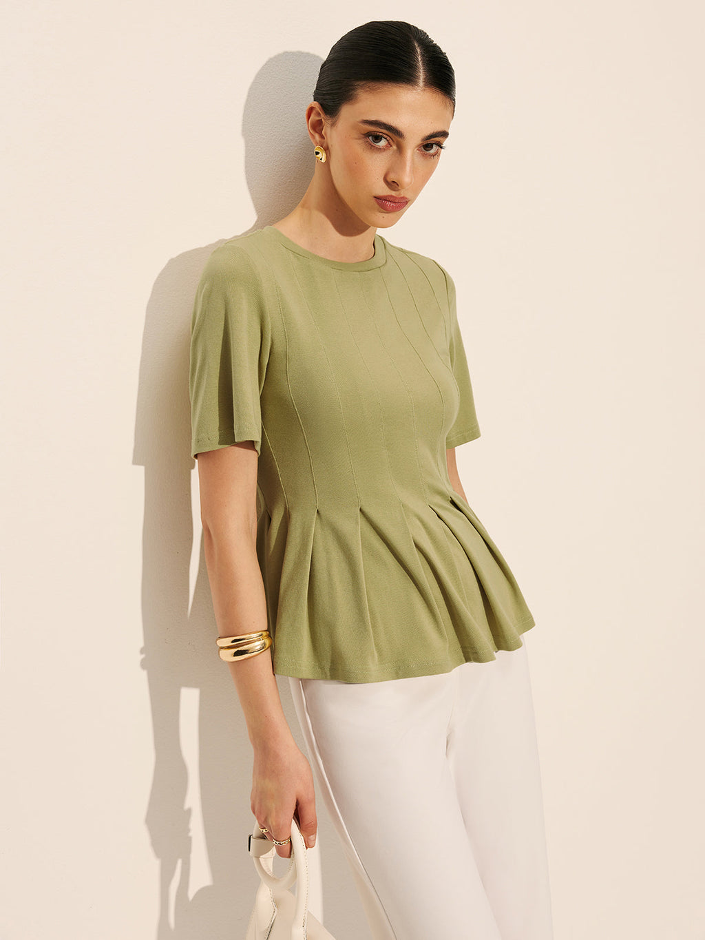 Pliseli Peplum Kaburgalı Üst