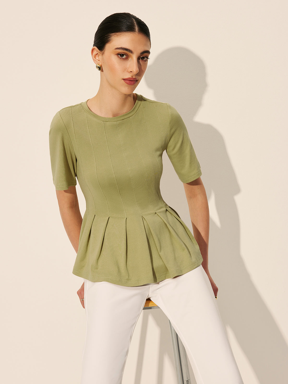Pliseli Peplum Kaburgalı Üst