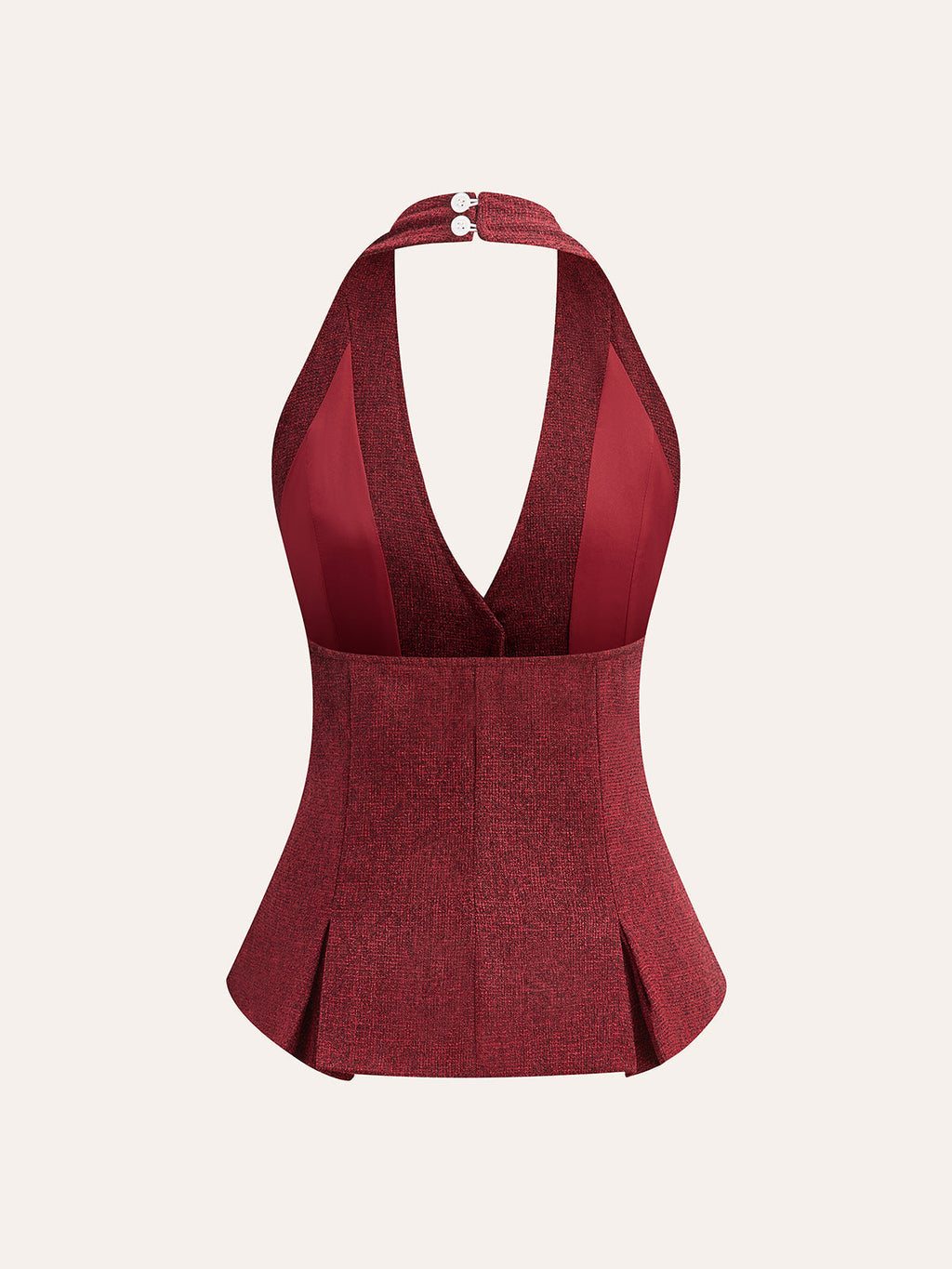 Halter Yaka İnci Düğmeli Üst Bordo Pileli