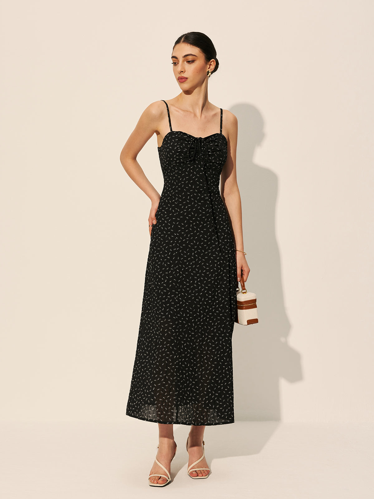 Polka Dot Fermuarlı Bağcıklı Elbise
