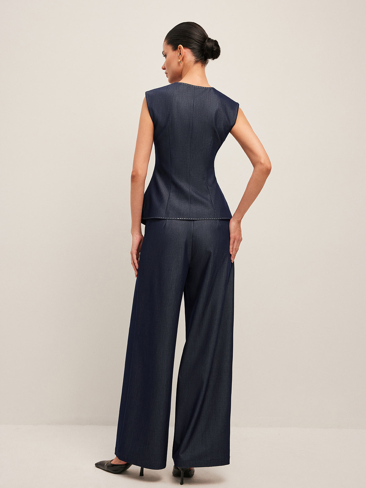 Kontrast Dikişli Düğmeli Peplum Yelek
