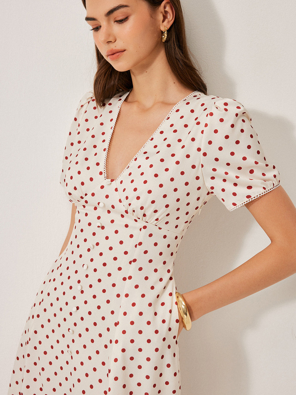 Polka Dot Puf Kollu Elbise