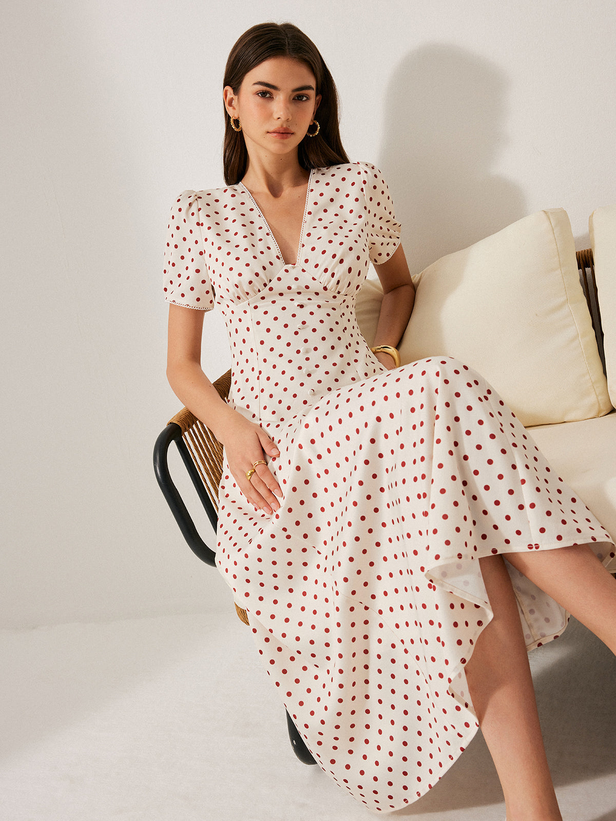 Polka Dot Puf Kollu Elbise