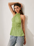 Bağcıklı Yakalı Pileli Askılı Üst