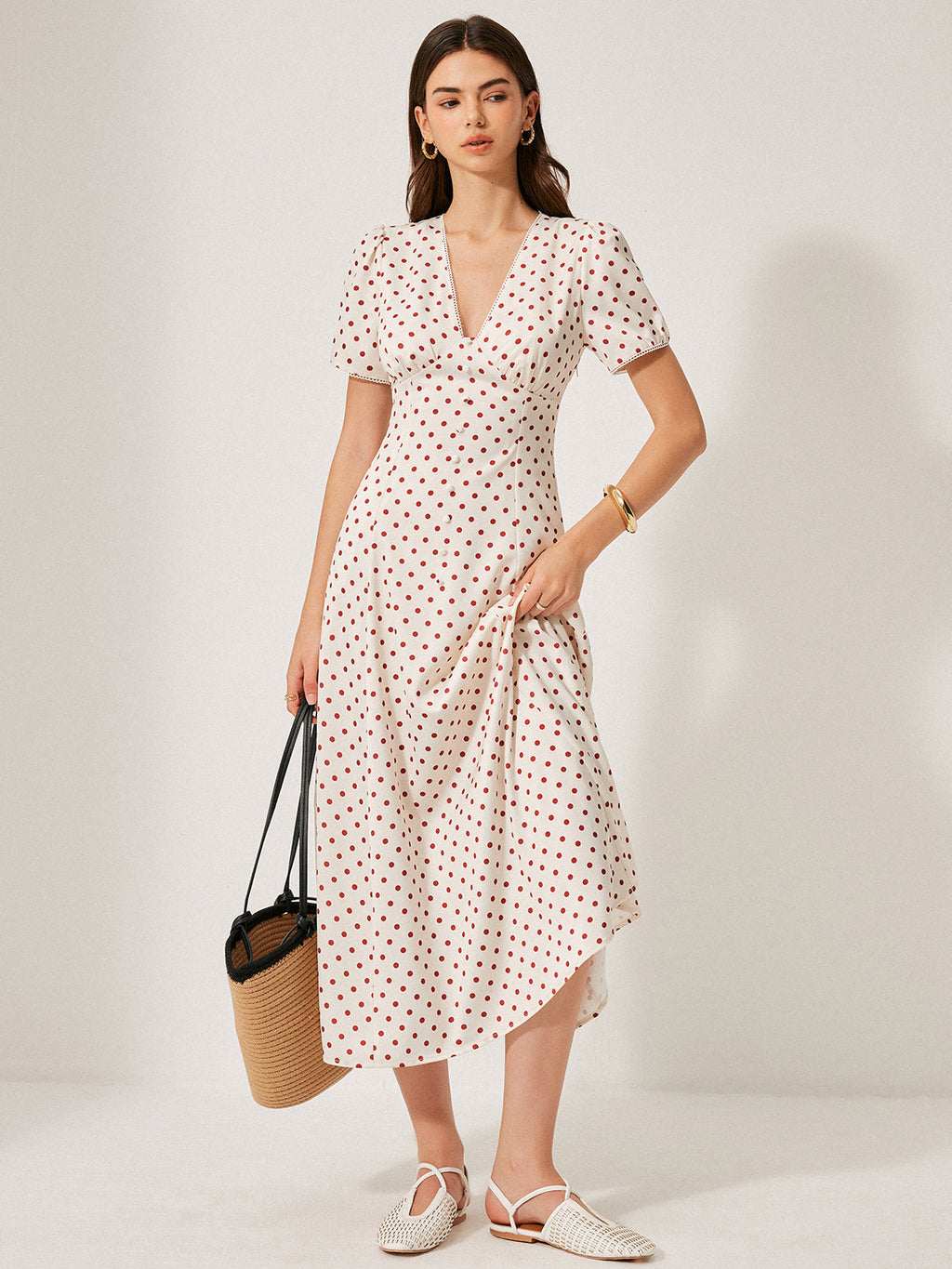 Polka Dot Puf Kollu Elbise