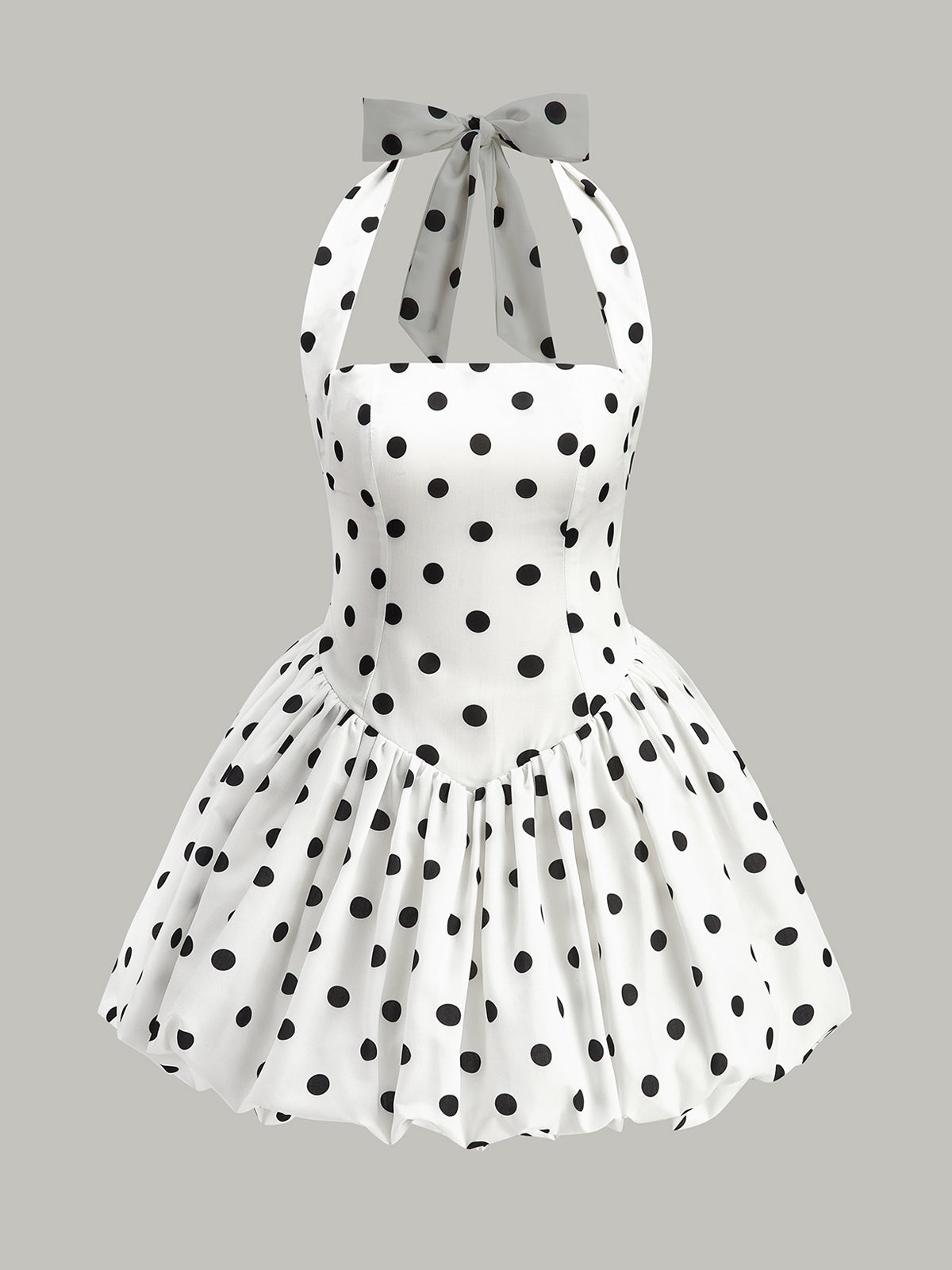 Polka Dot Fiyonk Askılı Fermuarlı Elbise