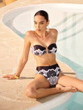 Çiçek Desenli Bandeau Bikini Üstü Sırt Bağcıklı