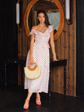 Polka Dot Volanlı Bağcıklı Bel Elbise
